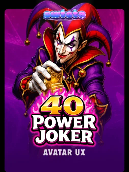 Tampilan visual slot 40 Power Joker dengan simbol buah neon dan latar belakang ungu.
