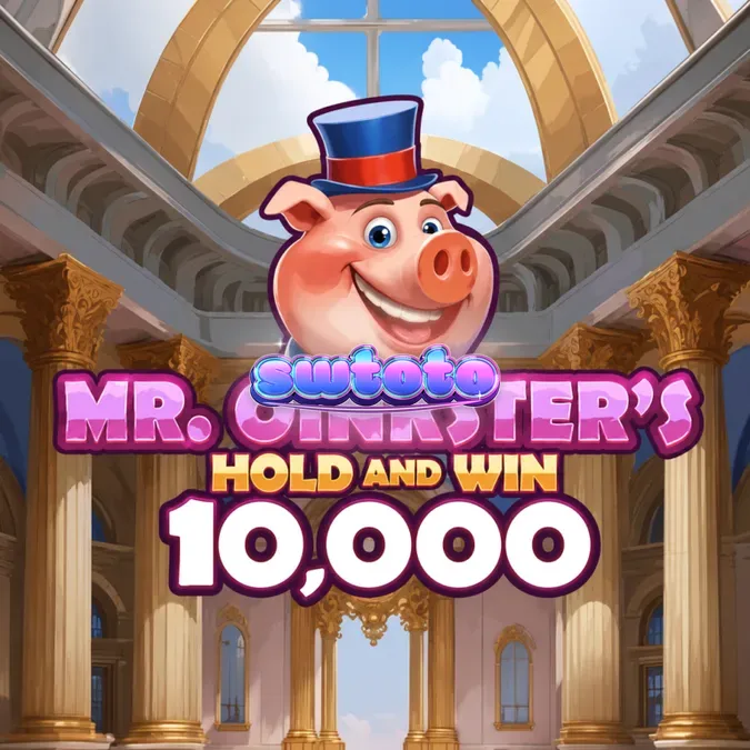 Tampilan visual slot Mr. Oinkster’s Hold & Win 10,000 dengan tema celengan babi